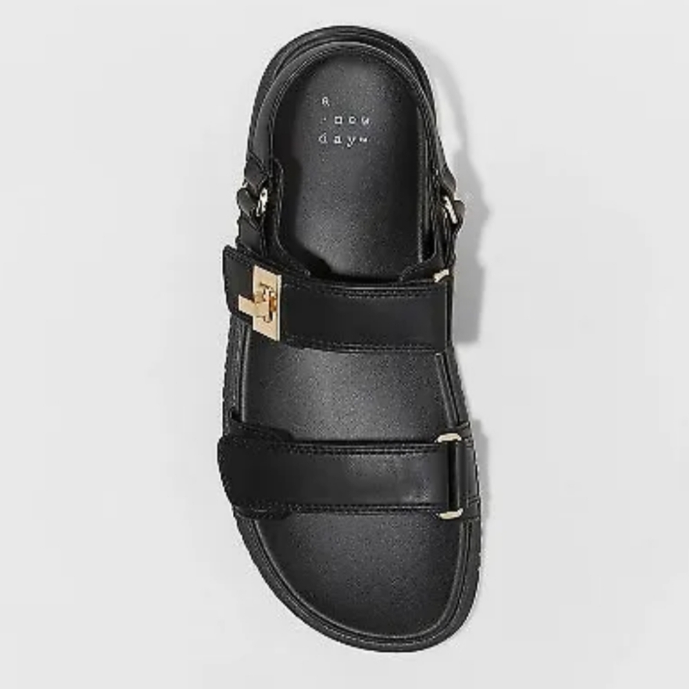 Women's Jonie Ankle Strap Footbed Sandals - A New Day Black - Picture 2 of 4